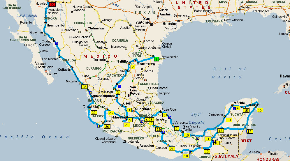 Mexico RV Caravan - Mexico Map